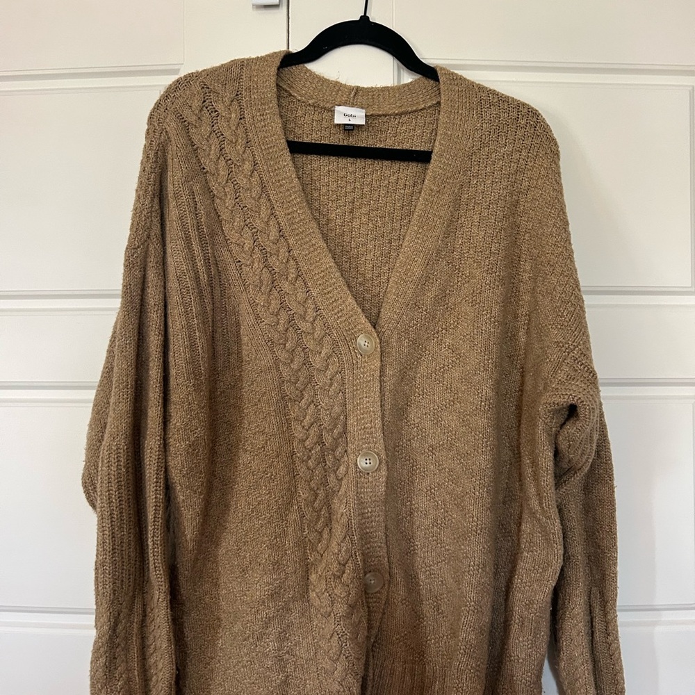 CAbi Tan Cable Knit Cardigan Sweater